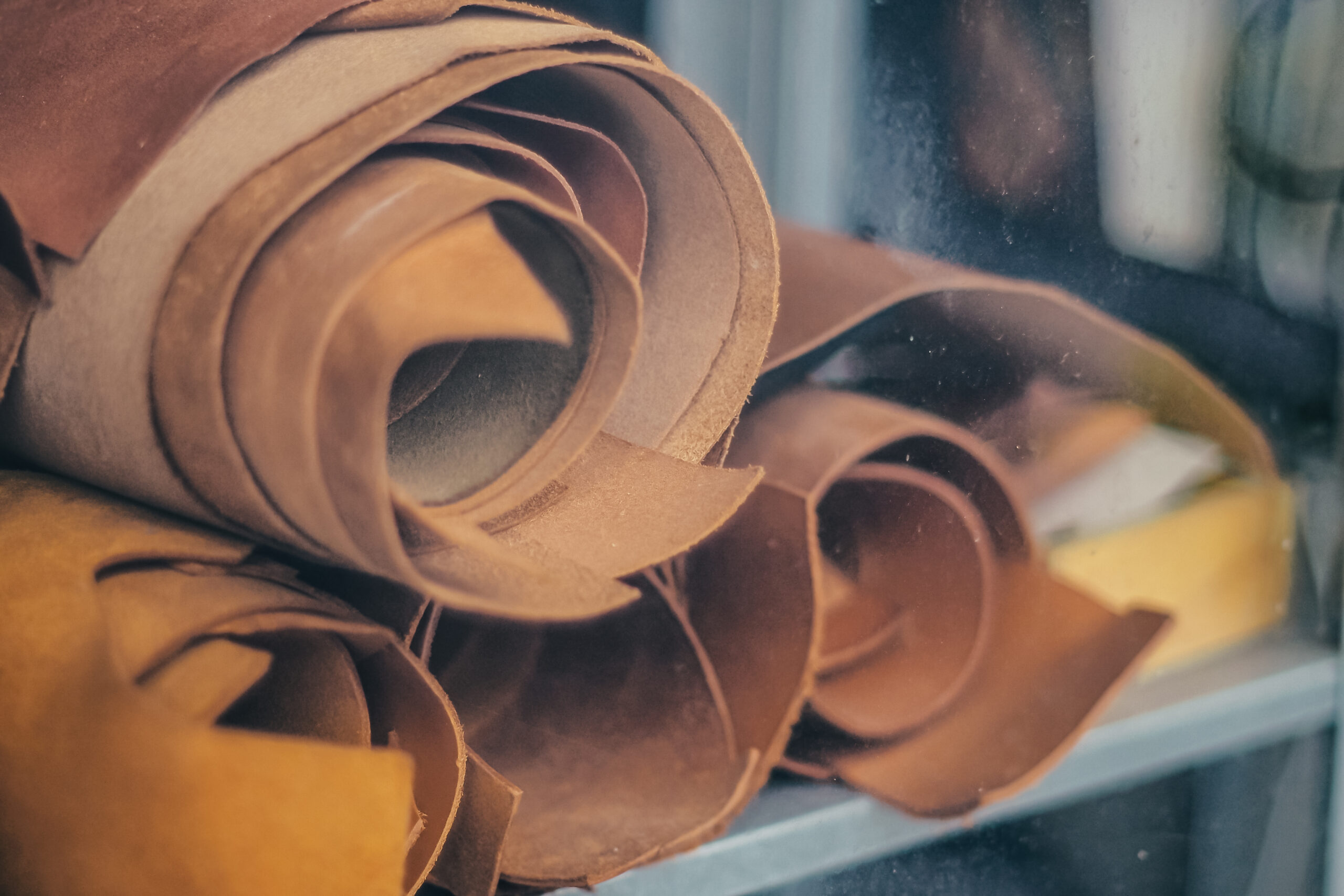 Different pieces of leather roll.