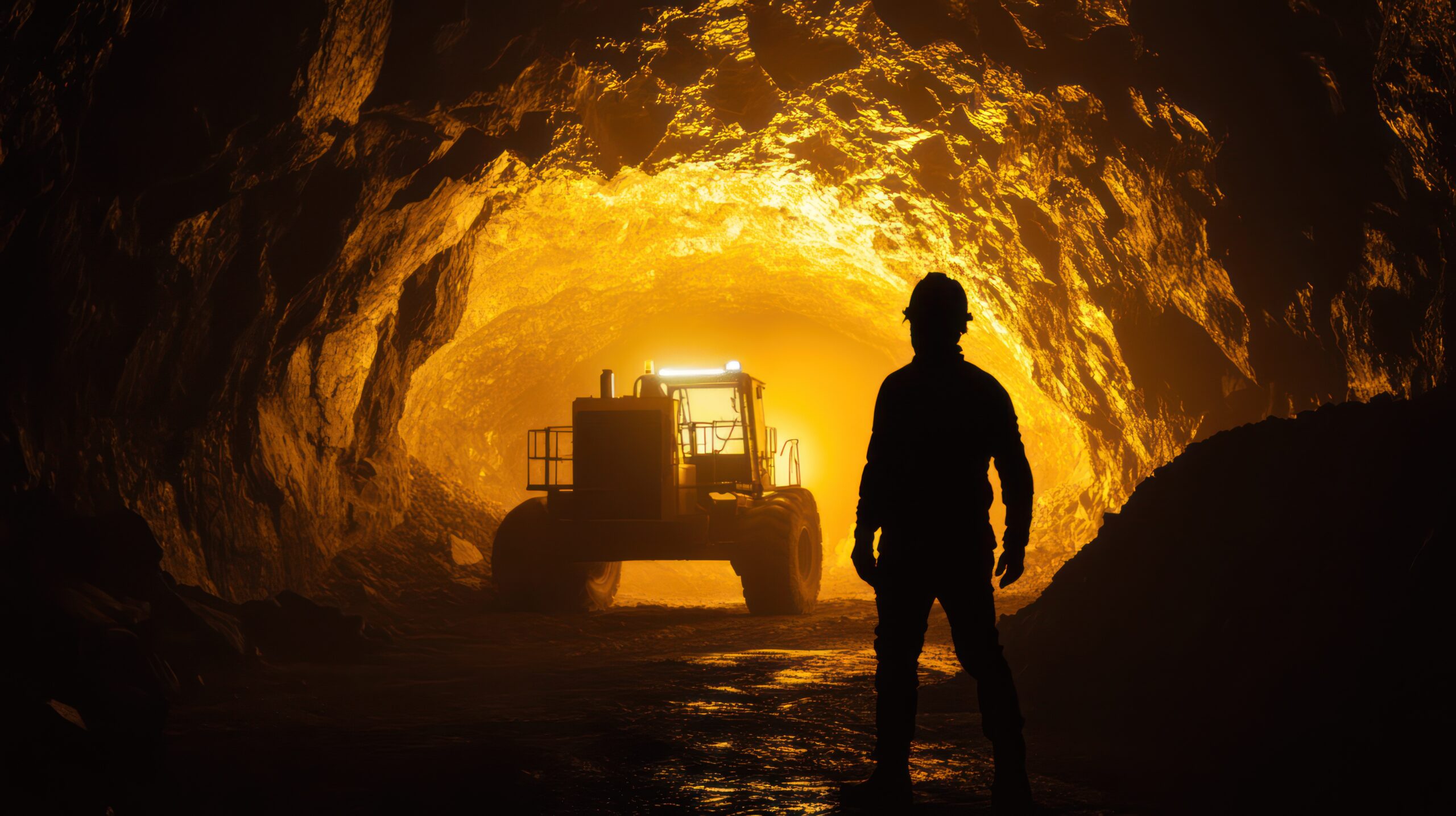 Silhouetted Figure in a Mine Tunnel